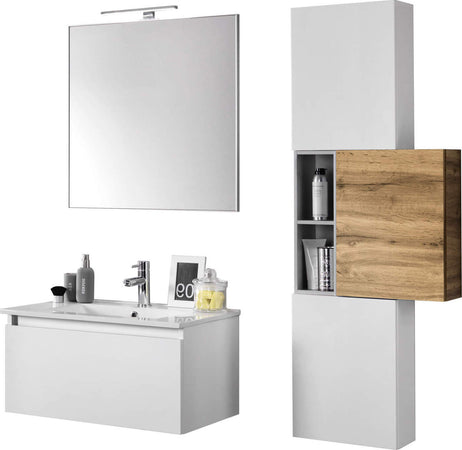 Mobile Bagno 70cm Sospeso Cassetto, Colonna Pensile, Vano a Giorno, Specchio E Lampada Casa e cucina/Bagno/Mobili da bagno/Mobiletti con lavabo Shopbagno.it - Roma, Commerciovirtuoso.it