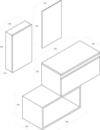 Mobile Bagno 70cm Sospeso Cassetto, Pensile, Vano a Giorno, Specchio E Lampada Casa e cucina/Bagno/Mobili da bagno/Mobiletti con lavabo Shopbagno.it - Roma, Commerciovirtuoso.it