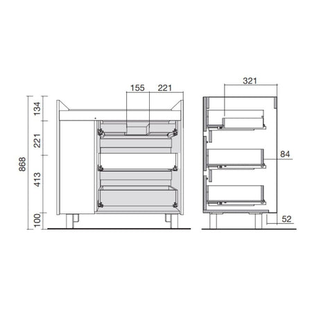 Mobile bagno Margot grigio opaco con lavabo 3 cassetti 85,5x44x86h