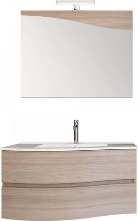 Mobile Bagno Onda Sospeso Con Cassettoni 90cm Set Completo Legno Olmo Chiaro Lavabo in Ceramica Bianca E Specchio Con Lampada Casa e cucina/Bagno/Mobili da bagno/Mobiletti e armadietti/Mobili a muro Shopbagno.it - Roma, Commerciovirtuoso.it