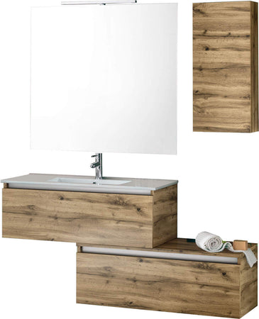 Mobile Bagno Sospesa 100cm Con Due Cassetti, Pensile Colonna, Specchio e Lampada Casa e cucina/Bagno/Mobili da bagno/Mobiletti con lavabo Shopbagno.it - Roma, Commerciovirtuoso.it