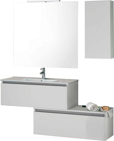 Mobile Bagno Sospesa 100cm Con Due Cassetti, Pensile Colonna, Specchio e Lampada Casa e cucina/Bagno/Mobili da bagno/Mobiletti con lavabo Shopbagno.it - Roma, Commerciovirtuoso.it