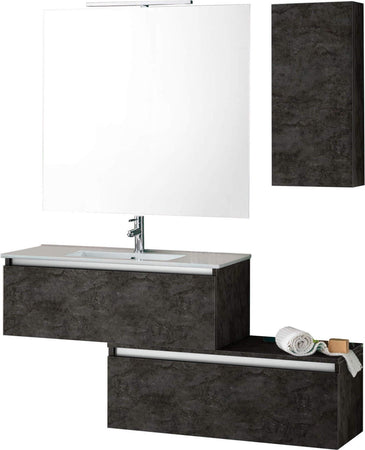 Mobile Bagno Sospesa 100cm Con Due Cassetti, Pensile Colonna, Specchio e Lampada Casa e cucina/Bagno/Mobili da bagno/Mobiletti con lavabo Shopbagno.it - Roma, Commerciovirtuoso.it