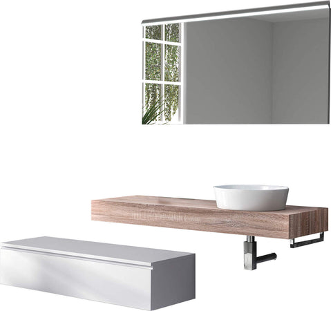 Mobile Bagno Sospeso 220cm Top Con Lavabo, Base Con Cassetto E Specchio Con LED Integrato Casa e cucina/Bagno/Mobili da bagno/Mobiletti con lavabo Shopbagno.it - Roma, Commerciovirtuoso.it