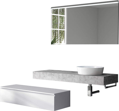 Mobile Bagno Sospeso 220cm Top Con Lavabo, Base Con Cassetto E Specchio Con LED Integrato Casa e cucina/Bagno/Mobili da bagno/Mobiletti con lavabo Shopbagno.it - Roma, Commerciovirtuoso.it