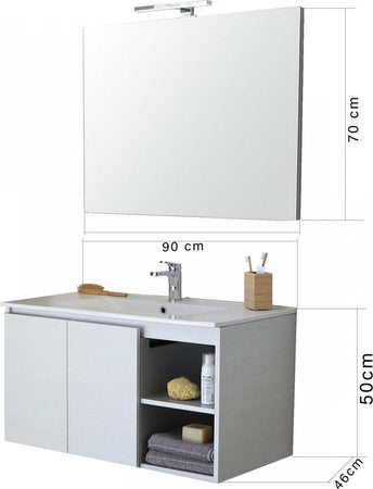 Mobile-bagno-sospeso-90cm-bianco-con-specchio-e-luce-Sun