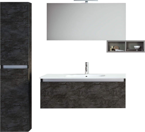 Mobile Bagno Sospeso100cm Con 1 Cassetto, Vano a Giorno, Pensile Colonna, Specchio e Lampada Casa e cucina/Bagno/Mobili da bagno/Mobiletti con lavabo Shopbagno.it - Roma, Commerciovirtuoso.it