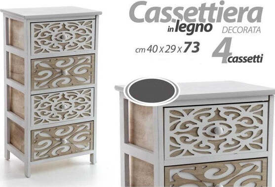 Mobile-Cassettiera-4-Cassetti-Decorati-In-Legno-Bicolore-40-X-29-X-73-Cm-788208