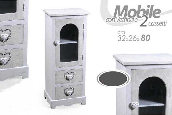 Mobile-Con-Vetrina-Cuore-Anta-2-Cassetti-In-Legno-Shabby-Chic-80x32x26cm-662218