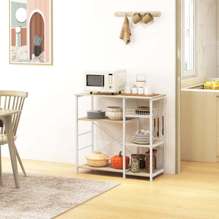 Mobile-Cucina-Moderno-a-4-Ripiani-con-Cestino-e-Ganci-in-Legno-e-Acciaio,-90x40x84.5cm,-Quercia-e-Bianco-,-scaffale-casa-ufficio-studio-F801-346V00AKA