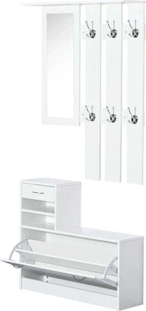 Mobile-d'Ingresso-Moderno-Guardaroba-Set-Appendiabiti,-Specchio-e-Scarpiera-3-in-1,-in-Legno-Bianco-BN3831-146WTBN3