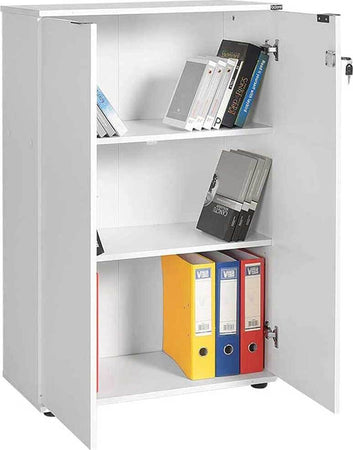 Mobile-Scaffale-3-Ripiani-Casa-Ufficio-Portadocumenti-Con-Chiave-e-2-Ante-Bianco
