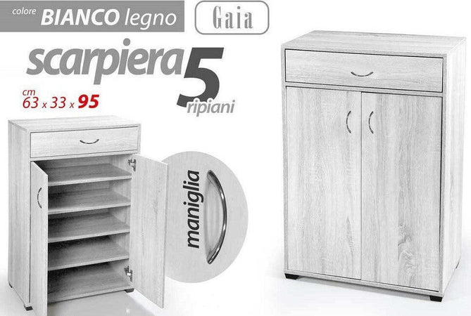 Mobile Scarpiera Armadio 2 Ante Cassetto 5 Ripiani Legno Bianco 95x63x33cm 770937 Casa e cucina/Organizzazione interni/Organizzazione guardaroba/Portascarpe/Scarpiere Trade Shop italia - Napoli, Commerciovirtuoso.it