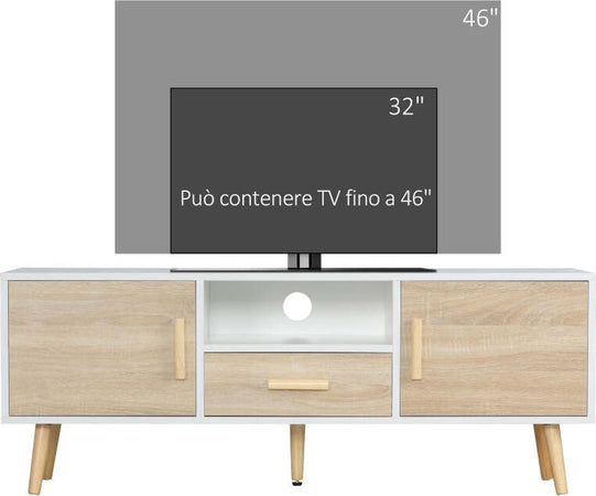Mobile-TV-Basso-per-TV--con-Ripiano-Aperto,-Cassetto-e-2-Armadietti,-in-Truciolato-e-Pino,-120x40x55.3-cm-F839-139AKA