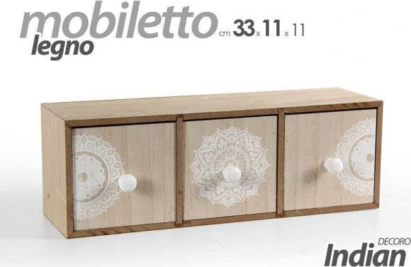 Mobiletto-Cassettiera-Porta-Gioie-Oggetti-Trucchi-Legno-Indian-33x11x11cm-748356