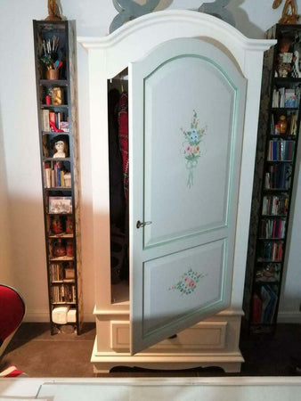 MOBILI-2G---ARMADIO-1-PORTA-IN-LEGNO-SHABBY-BIANCO-DECORATO-96X56X196