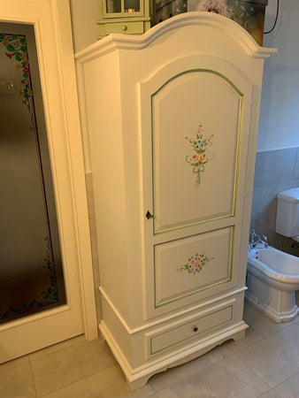 MOBILI-2G---ARMADIO-1-PORTA-IN-LEGNO-SHABBY-BIANCO-DECORATO-96X56X196