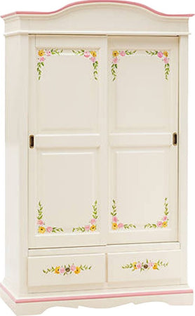 MOBILI-2G---Armadio-2-ante-scorrevoli-legno-shabby-bianco-decorato-filo-rosa-122X59X200