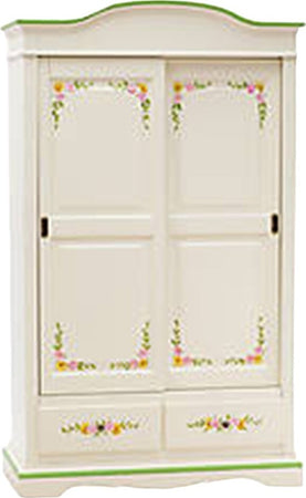 MOBILI-2G---Armadio-2-ante-scorrevoli-legno-shabby-bianco-decorato-filo-verde-122X59X200