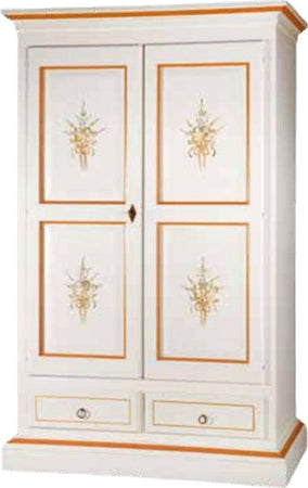 MOBILI-2G---ARMADIO-2-PORTE-LEGNO-SHABBY-BIANCO-E-DECORI-ARANCIONI-125X61X200