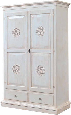 MOBILI-2G---ARMADIO-2-PORTE-LEGNO-SHABBY-BIANCO-INVECCHIATO-CON-DECORI-125X61X200