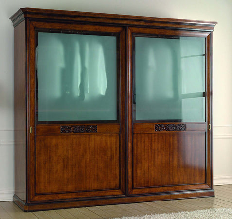 MOBILI-2G---ARMADIO-2-PORTE-VETRO-SCORREVOLI-ARTE-POVERA-IN-LEGNO-TINTA-NOCE-290x67x247