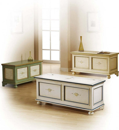 MOBILI-2G---Cassapanca-in-legno-bianco-con-profilo-azzurro-L.120-x-P.44-H.51