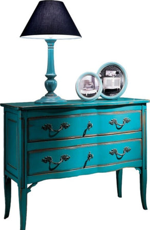 MOBILI-2G---Cassettiera-2-cassetti-Legno-azzurro-Shabby-chic-92x44x79