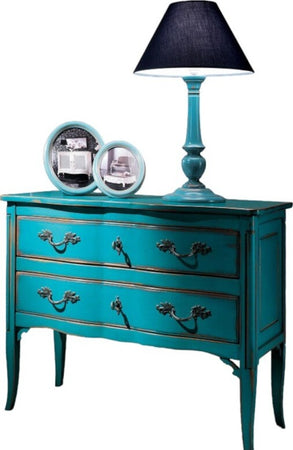 MOBILI-2G---Cassettiera-2-cassetti-Legno-azzurro-Shabby-chic-92x44x79