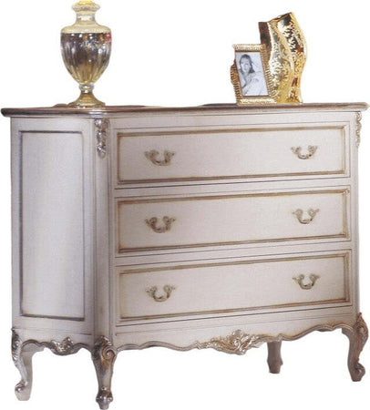 MOBILI-2G---Cassettiera-3-cassetti-Classico-Legno-Shabby-Bianco-Argento-130x62x107