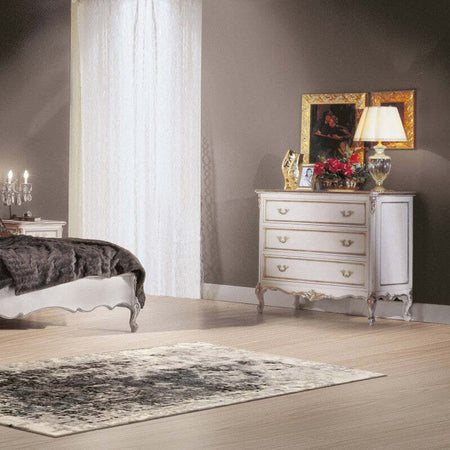MOBILI-2G---Cassettiera-3-cassetti-Classico-Legno-Shabby-Bianco-Argento-130x62x107