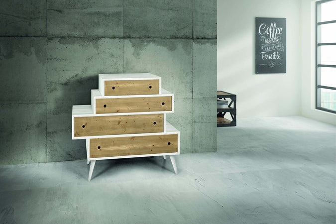 MOBILI-2G---CASSETTIERA-4-CASSETTI-IN-LEGNO-ABETE-SPAZZOLATO-BICOLORE-110X45X95