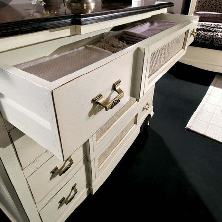 MOBILI-2G---Cassettiera-4-cassetti-Legno-Shabby-Bianco-bicolore-124x55x105