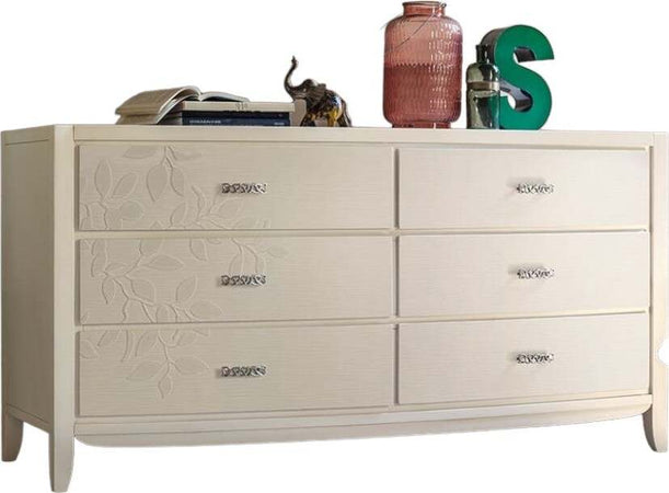 MOBILI-2G---CASSETTIERA-6-CASSETTI-CON-DECORO-FOGLIA-IN-LEGNO-MASSELLO-L.180-P.56-H.90