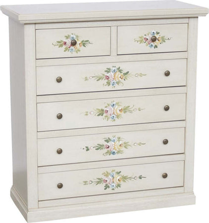 MOBILI-2G---Cassettiera-6-cassetti-in-legno-shabby-bianco-anticato-decorato-86x40X96
