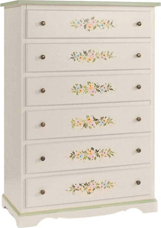 MOBILI-2G---Cassettiera-6-cassetti-legno-shabby-bianco-decori-97x49X140