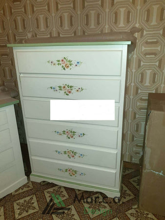 MOBILI-2G---Cassettiera-6-cassetti-legno-shabby-bianco-decori-97x49X140