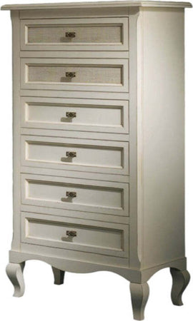 MOBILI-2G---Cassettiera-6-cassetti-paglia-di-vienna-Legno-Shabby-Bianco-invecchiato-69x43x131