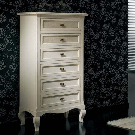 MOBILI-2G---Cassettiera-6-cassetti-paglia-di-vienna-Legno-Shabby-Bianco-invecchiato-69x43x131