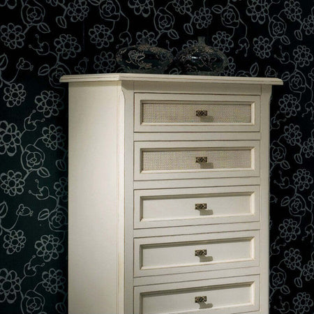 MOBILI-2G---Cassettiera-6-cassetti-paglia-di-vienna-Legno-Shabby-Bianco-invecchiato-69x43x131