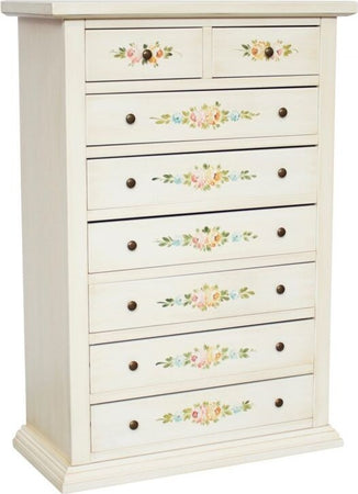 MOBILI-2G---Cassettiera-8-cassetti-legno-shabby-bianco-anticato-decori-87x40X125
