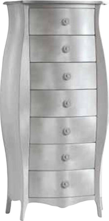 MOBILI-2G---CASSETTIERA-BOMBATA-IN-LEGNO-FOGLIA-ARGENTO-74x37x142