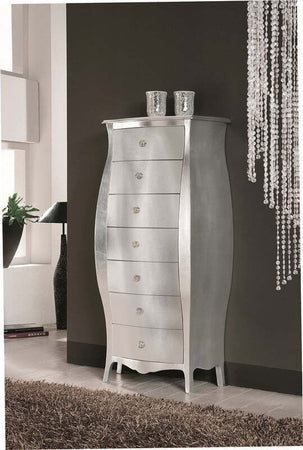 MOBILI-2G---CASSETTIERA-BOMBATA-IN-LEGNO-FOGLIA-ARGENTO-74x37x142