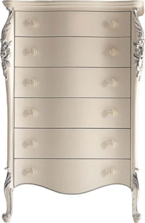 MOBILI-2G---CASSETTIERA-CLASSICA-SAGOMATA-6-CASSETTI-IN-LEGNO-BIANCO-ARGENTO-L.86-P.47-H.132