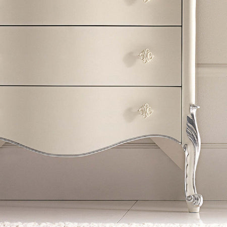 MOBILI-2G---CASSETTIERA-CLASSICA-SAGOMATA-6-CASSETTI-IN-LEGNO-BIANCO-ARGENTO-L.86-P.47-H.132