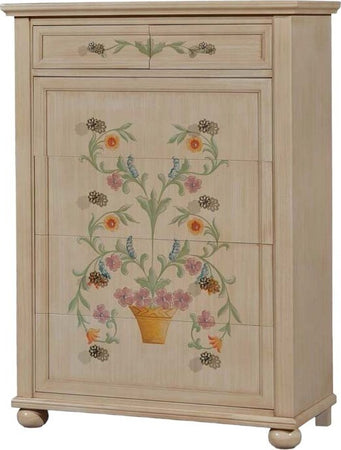 MOBILI-2G---CASSETTIERA-IN-LEGNO-SHABBY-AVORIO-PENNELLATO-DECORI-102X44X142