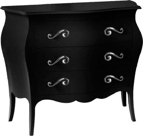 MOBILI-2G---Cassettiera-sagomata-3-cassetti-legno-nero-opaco-argento-99x41X85