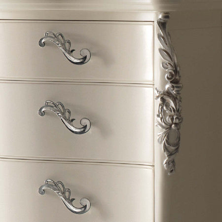 MOBILI-2G---CASSETTIERA-SAGOMATA-4-CASSETTI-IN-LEGNO-BIANCO-ARGENTO-L.137-P.57-H.110