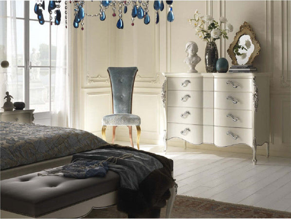 MOBILI-2G---CASSETTIERA-SAGOMATA-4-CASSETTI-IN-LEGNO-BIANCO-ARGENTO-L.137-P.57-H.110