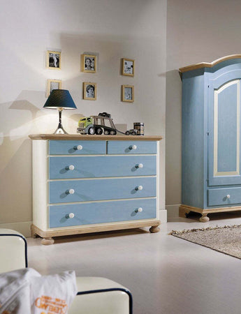 MOBILI-2G---COMO-5-CASSETTI-IN-LEGNO-AZZURRO-MIELE-L.118-P.52-H.99